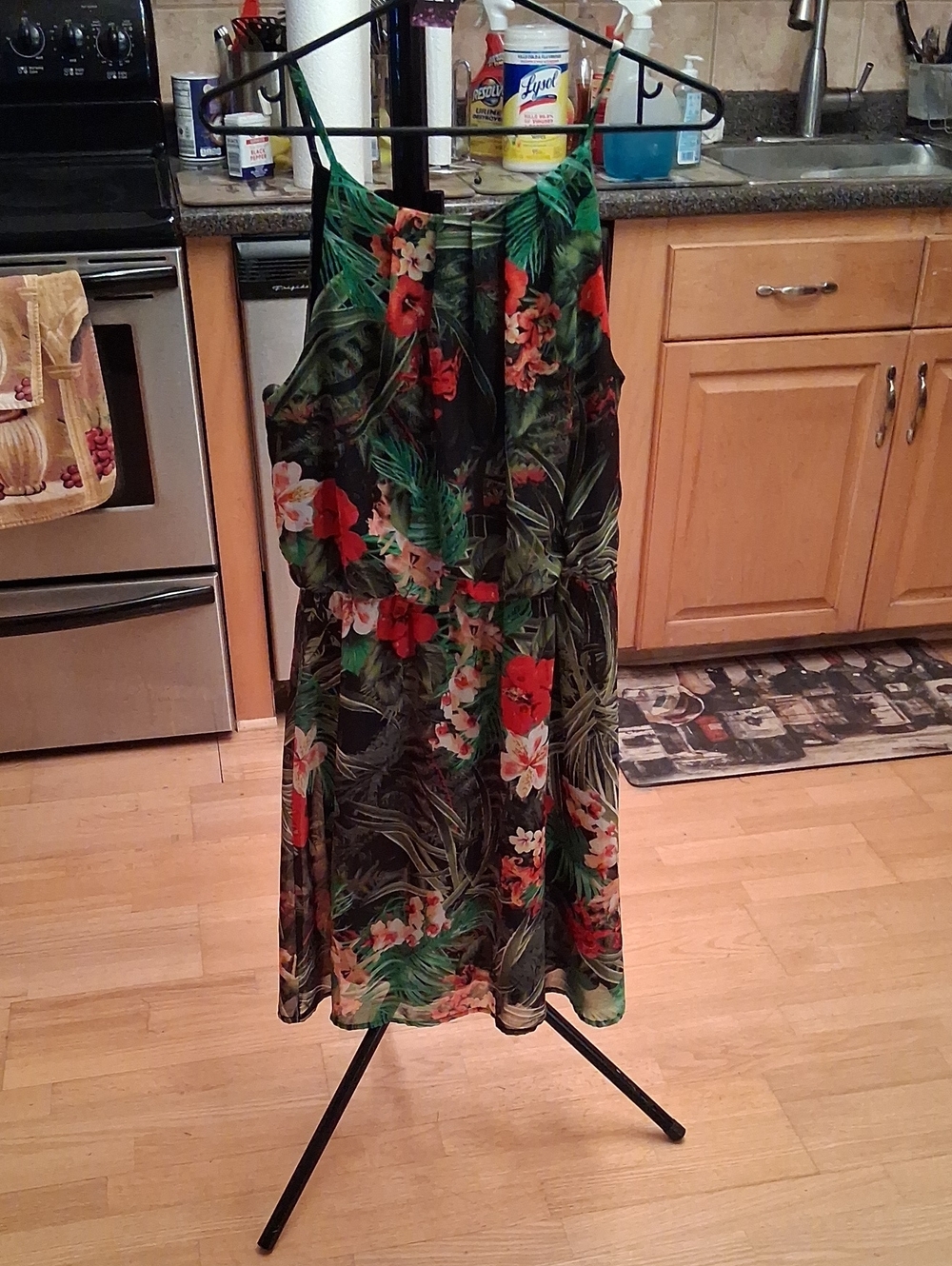 Tacera Black Tropical Floral Spaghetti-Strap Mini Dress